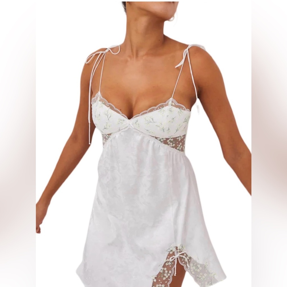 White Floral Lace Slip Dress